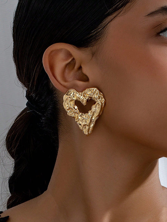 Gold Hollow Heart Shaped Earrings